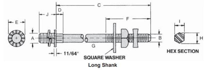 Long Shank - For Wood Poles And Crossarms Dim Drawing Image