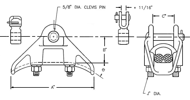 25,000 Minimum Ultimate Pounds--30 Degree Angle Dim Drawing Image